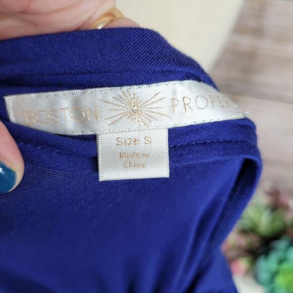 Boston Proper Draped Side Ruched Long Sleeve Top Blue Small - Picture 4 of 7